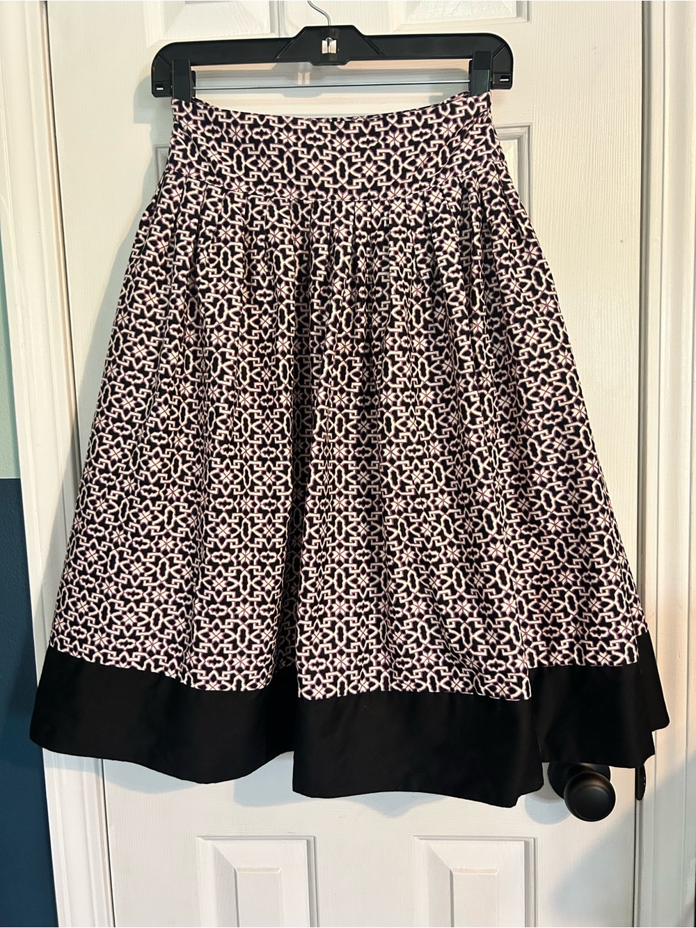 Fashion Bug Black and White with Purple Patterned Skirt with Black Hem